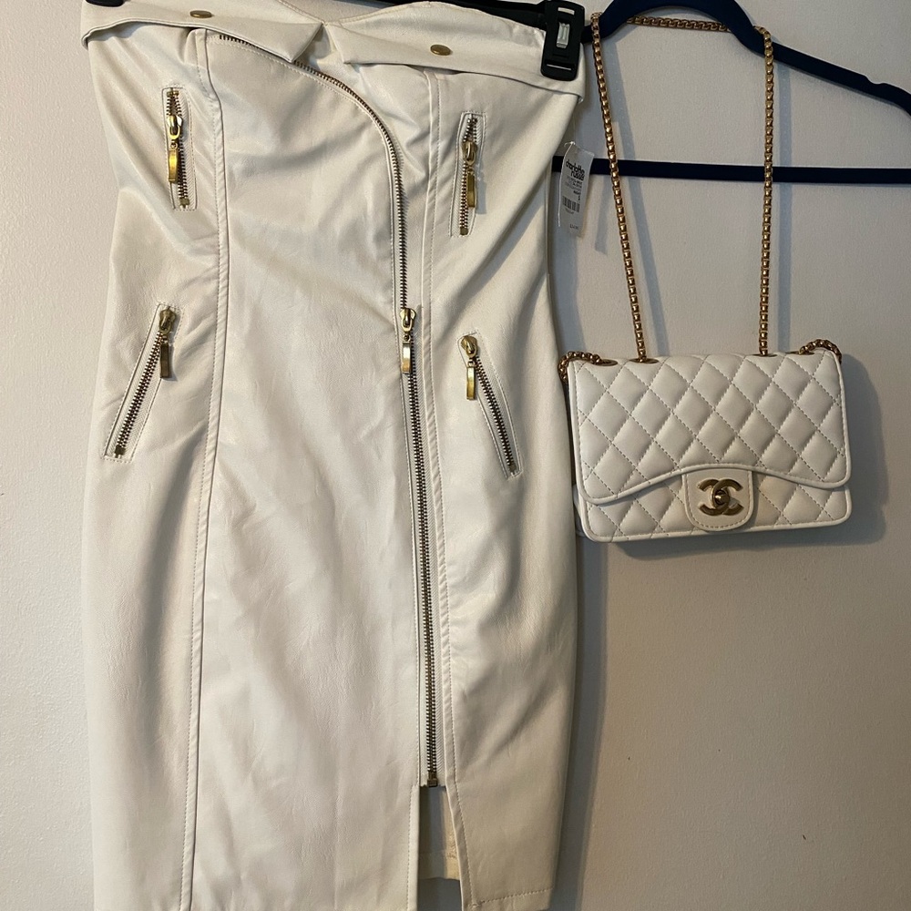Elegant White Mini Dress with Gold Accents